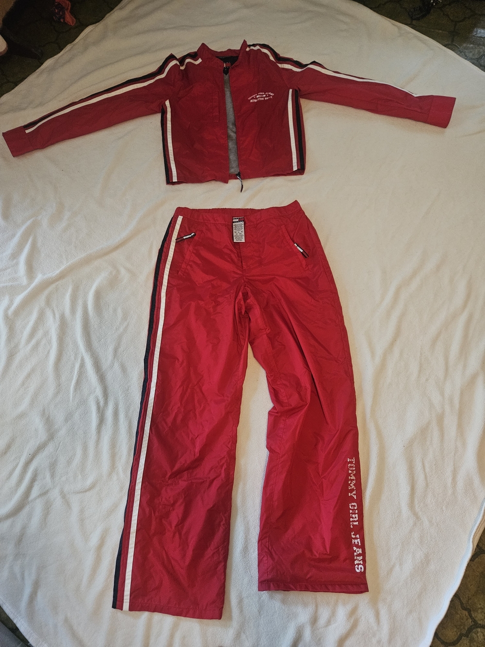Tommy Hilfiger Red Track Pants & Jacket Set with Navy and White Stripes